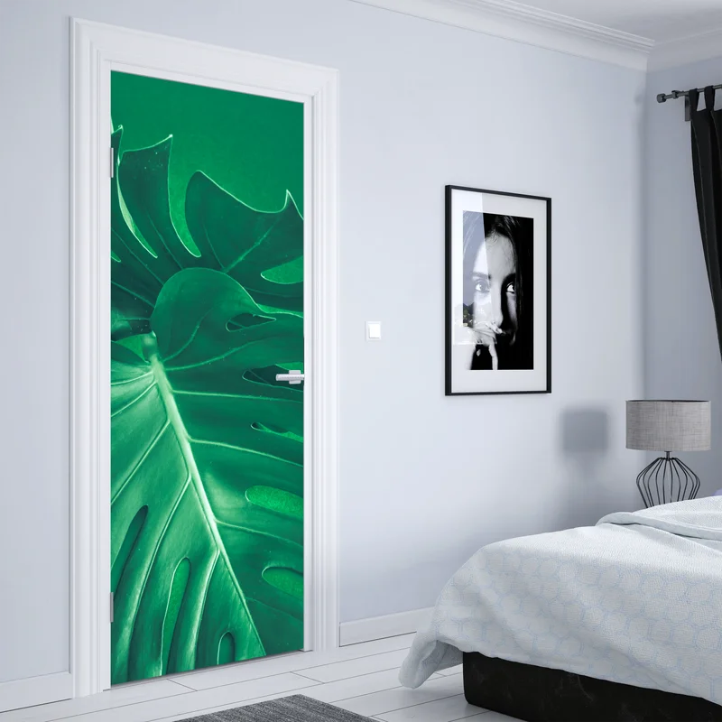 Türaufkleber prächtiges monstera-blatt nahaufnahme