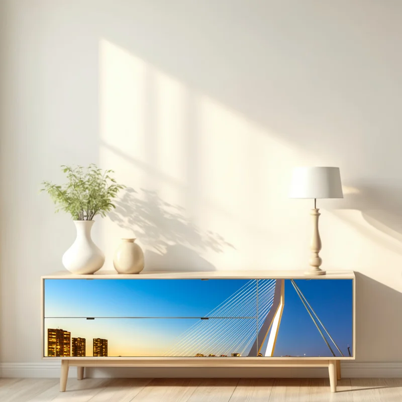 Repositionierbarer Aufkleber Rotterdam Erasmusbrücke bei dämmerung