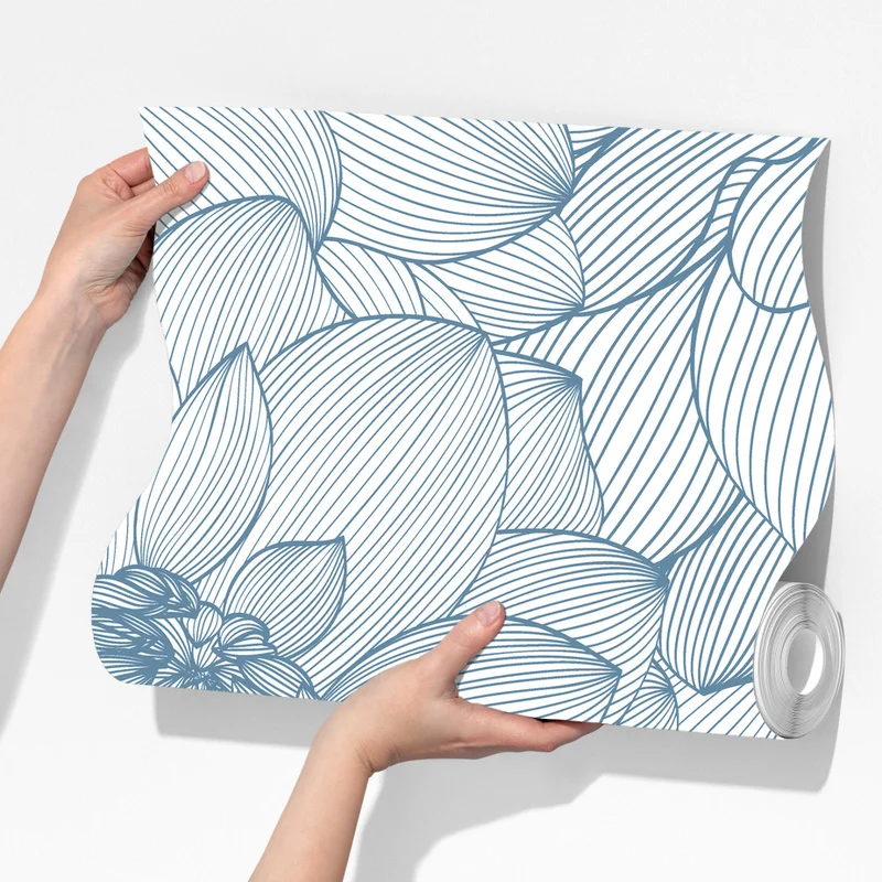 Fototapete zartes blaues blumenlinienmuster Fototapete zartes blaues blumenlinienmuster