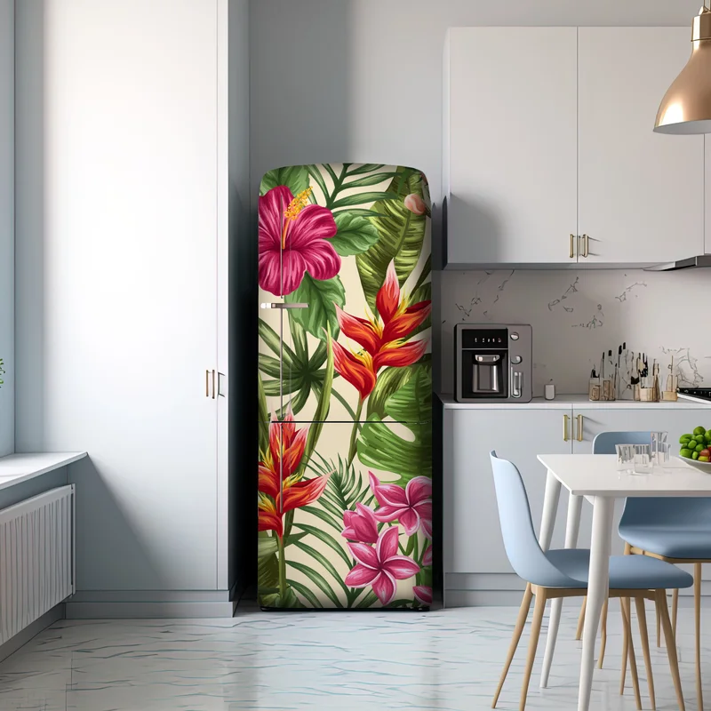 Kühlschrankaufkleber tropisches blumenmuster mit hibiskus und plumeria