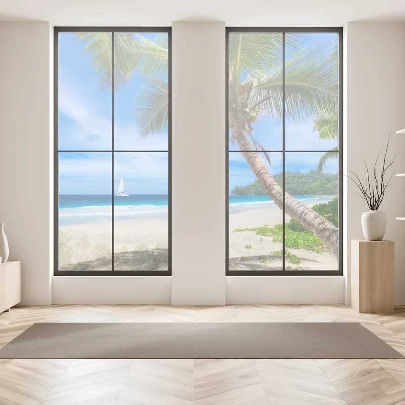 Fensteraufkleber tropischer strand mit palme Fensteraufkleber tropischer strand mit palme