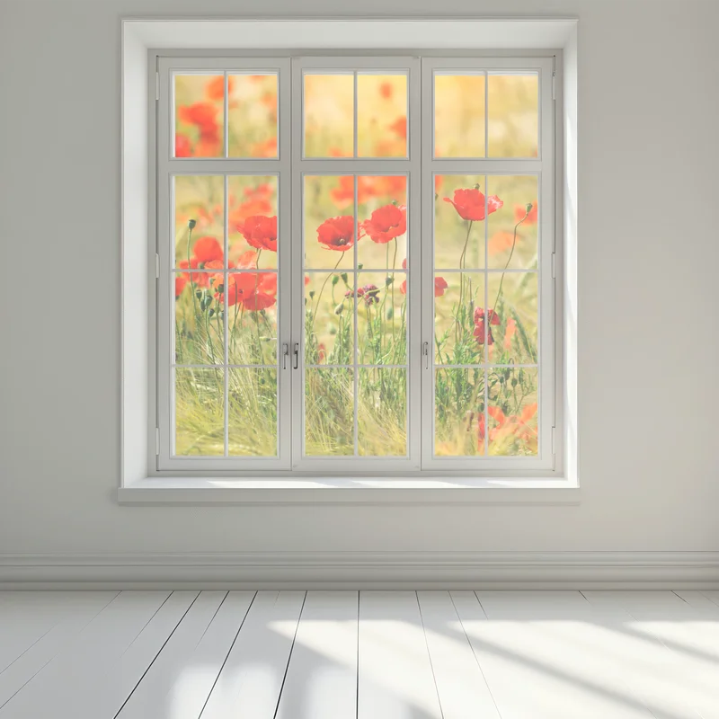 Fensteraufkleber rote mohnwiese im sonnenlicht