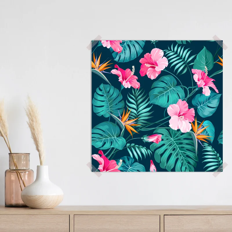 Poster tropisches hibiskus- und blattmotiv • Poster bei Wallnifity® Poster tropisches hibiskus- und blattmotiv • Poster bei Wallnifity®