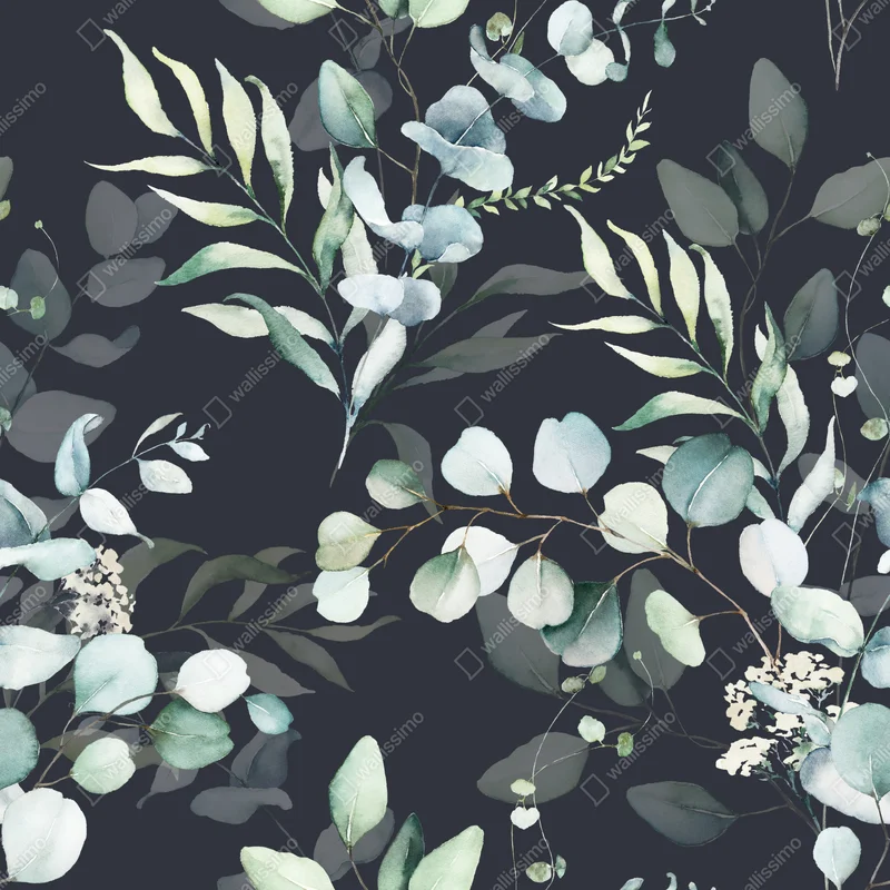 Fensteraufkleber eukalyptus aquarell botanisches muster auf dunklem hintergrund Fensteraufkleber eukalyptus aquarell botanisches muster auf dunklem hintergrund