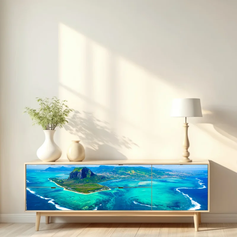 Repositionierbarer Aufkleber panorama Le Morne über der lagune von Mauritius Repositionierbarer Aufkleber panorama Le Morne über der lagune von Mauritius