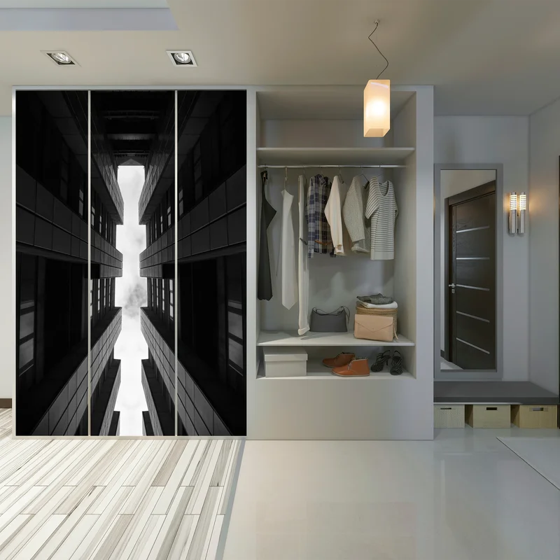 Schrankaufkleber vertikale städtische symmetrie in monochrom