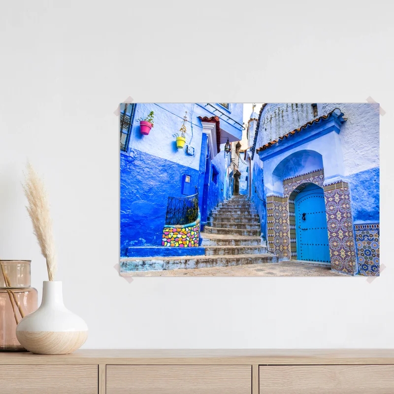 Poster blaue gasse in Chefchaouen, Marokko Poster blaue gasse in Chefchaouen, Marokko