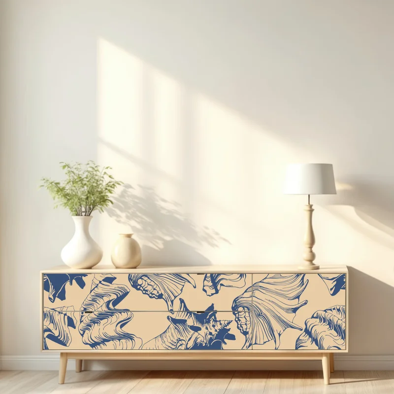 Repositionierbarer Aufkleber muschelmuster in blau und beige