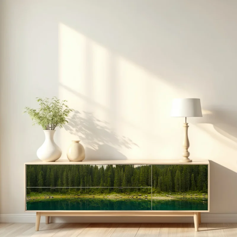 Repositionierbarer Aufkleber ruhige spiegelung am Lago di Carezza, Dolomiten