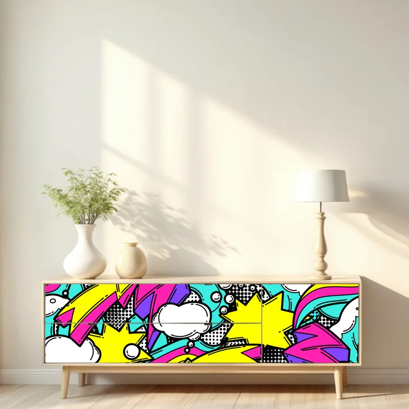 Repositionierbarer Aufkleber farbenfrohes pop-art comicmuster