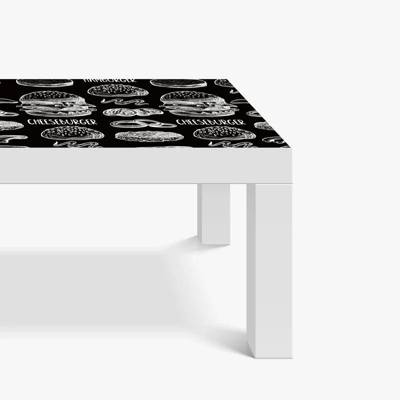 Tischaufkleber und Schreibtischaufkleber handgezeichnetes burger-muster auf schwarzem hintergrund Tischaufkleber und Schreibtischaufkleber handgezeichnetes burger-muster auf schwarzem hintergrund