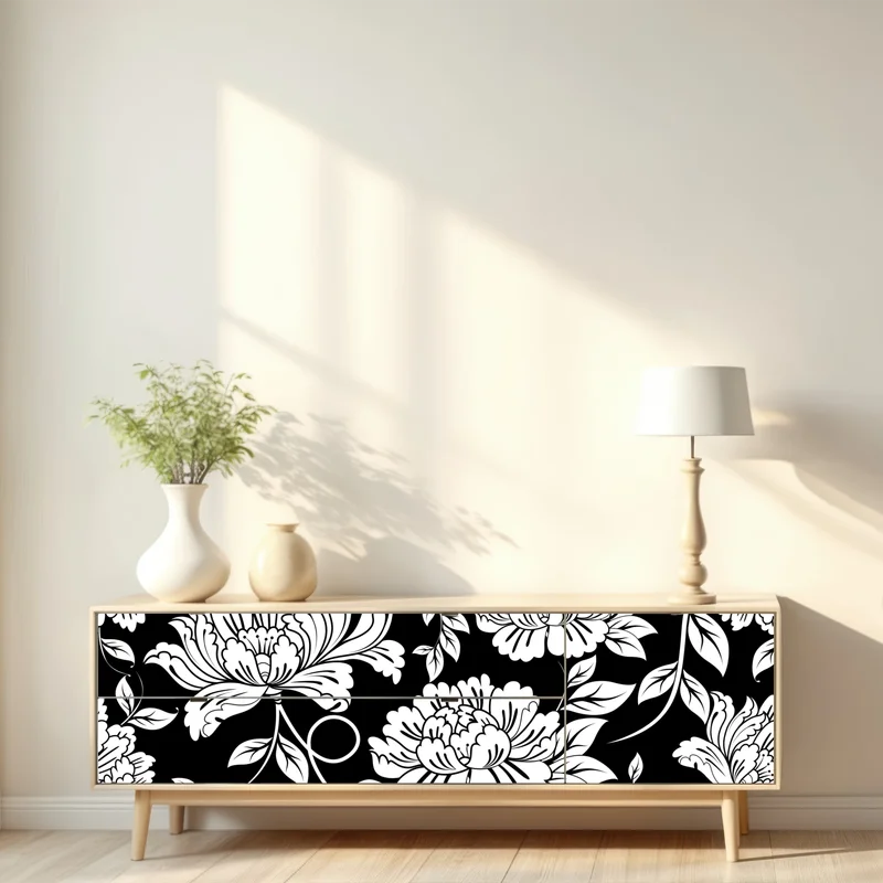 Repositionierbarer Aufkleber monochromes blumenmuster