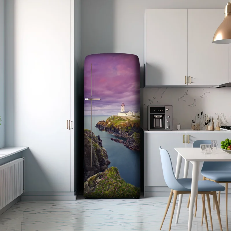Kühlschrankaufkleber lila leuchtturm an steiler küste
