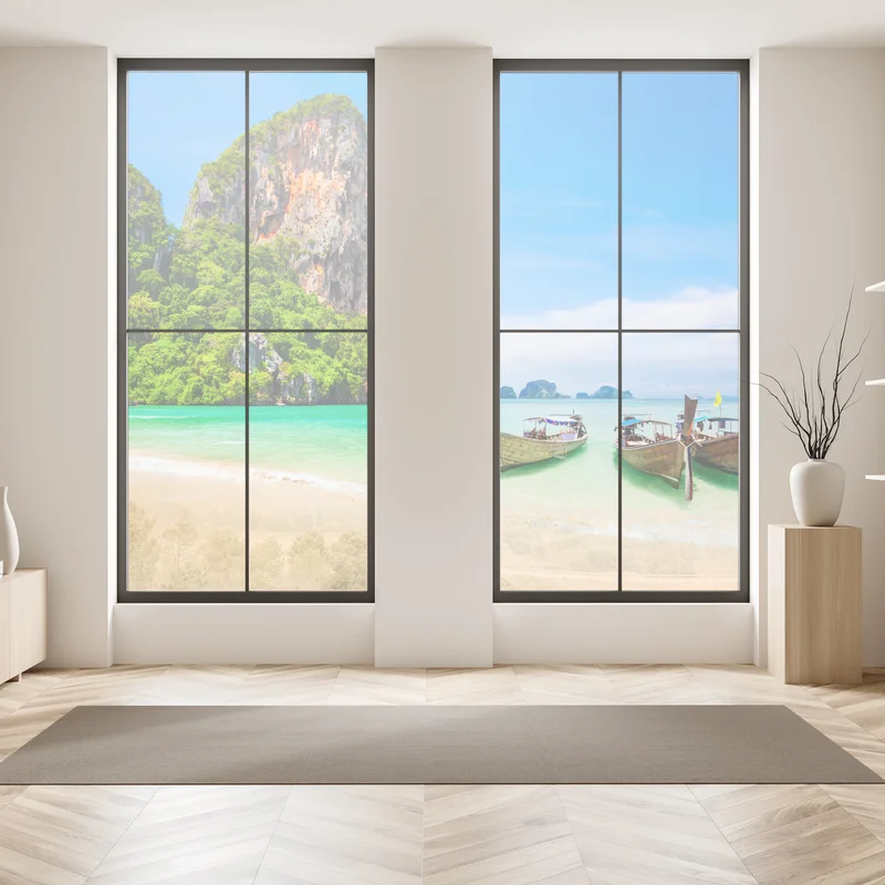 Fensteraufkleber tropischer strand mit traditionellen booten in Thailand Fensteraufkleber tropischer strand mit traditionellen booten in Thailand