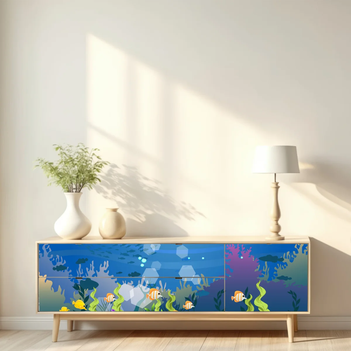 Repositionierbarer Aufkleber verspielte unterwasserwelt mit korallenriff Repositionierbarer Aufkleber verspielte unterwasserwelt mit korallenriff