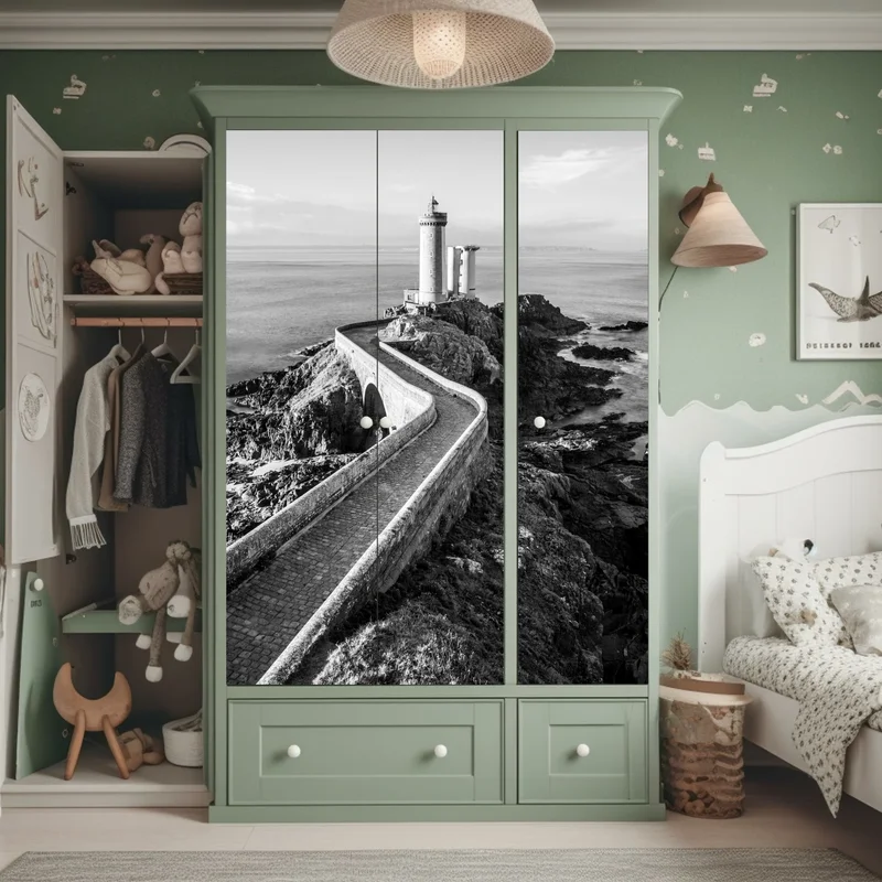 Schrankaufkleber leuchtturm auf felsiger küste