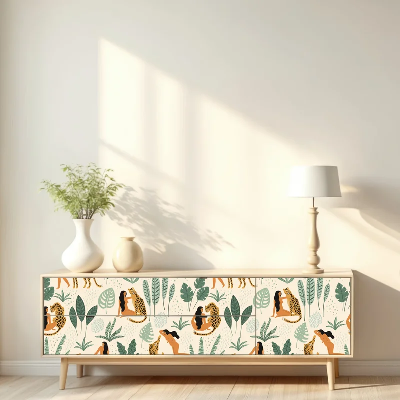 Repositionierbarer Aufkleber exotisches muster mit geparden und blättern