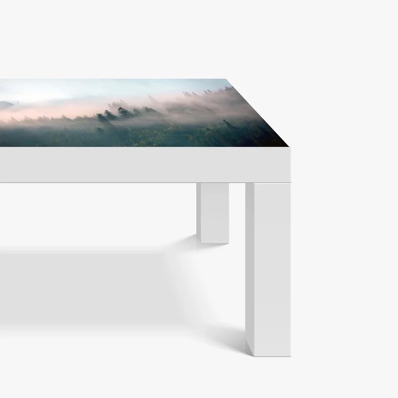 Tischaufkleber und Schreibtischaufkleber nebliger morgenwald