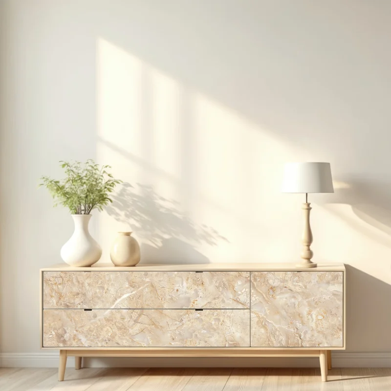 Repositionierbarer Aufkleber beige marmortextur mit natürlichen aderungen