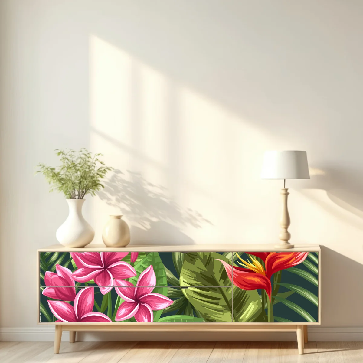 Repositionierbarer Aufkleber tropisches hibiskus- und plumeria-blumenmuster Repositionierbarer Aufkleber tropisches hibiskus- und plumeria-blumenmuster