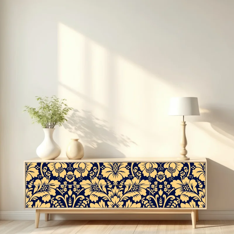 Repositionierbarer Aufkleber dunkelblau-beiges damastmuster Repositionierbarer Aufkleber dunkelblau-beiges damastmuster