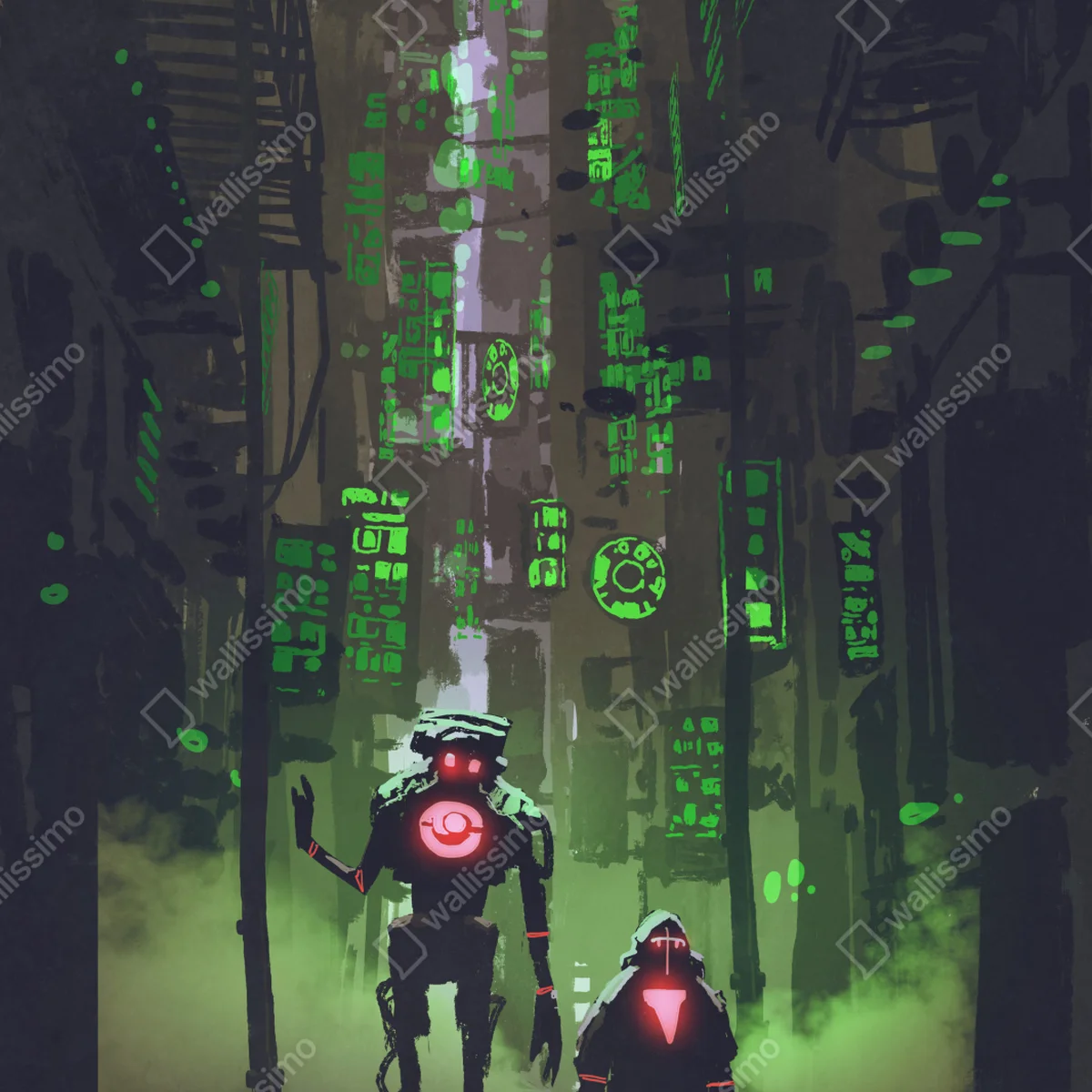 Repositionierbarer Aufkleber roboter in der neon gasse Repositionierbarer Aufkleber roboter in der neon gasse