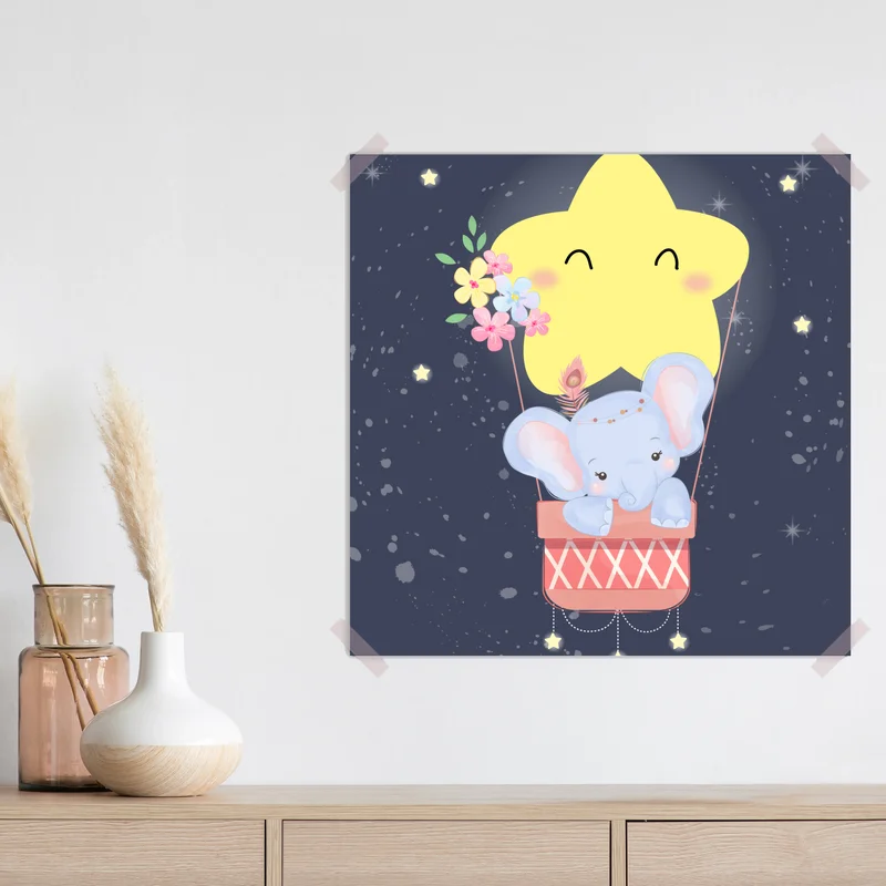 Poster süßer elefant mit lächelndem stern im ballon • Poster bei Wallnifity® Poster süßer elefant mit lächelndem stern im ballon • Poster bei Wallnifity®