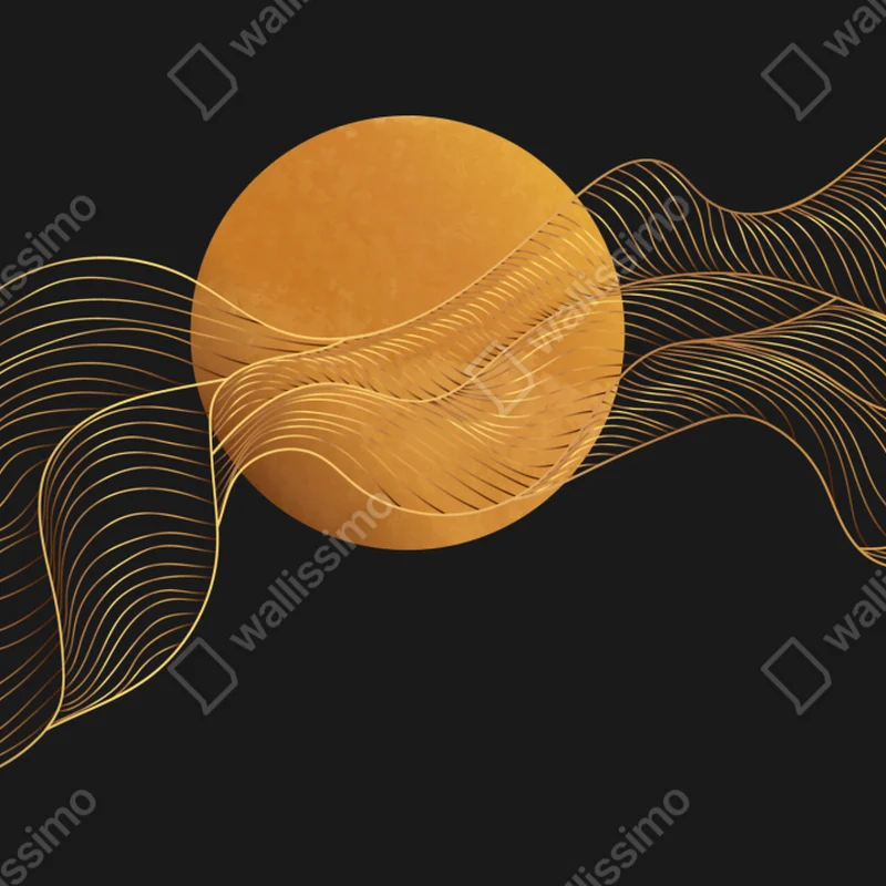 Fototapete goldene wellen auf schwarzem grund — abstrakte komposition Fototapete goldene wellen auf schwarzem grund — abstrakte komposition