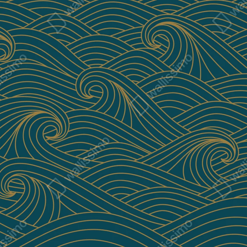 Fototapeta turkusowy wzór fal ze złotymi liniami Fototapeta turkusowy wzór fal ze złotymi liniami