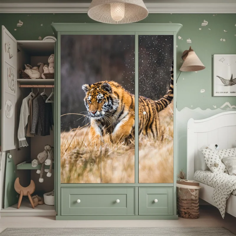 Schrankaufkleber sibirischer tiger in bewegung