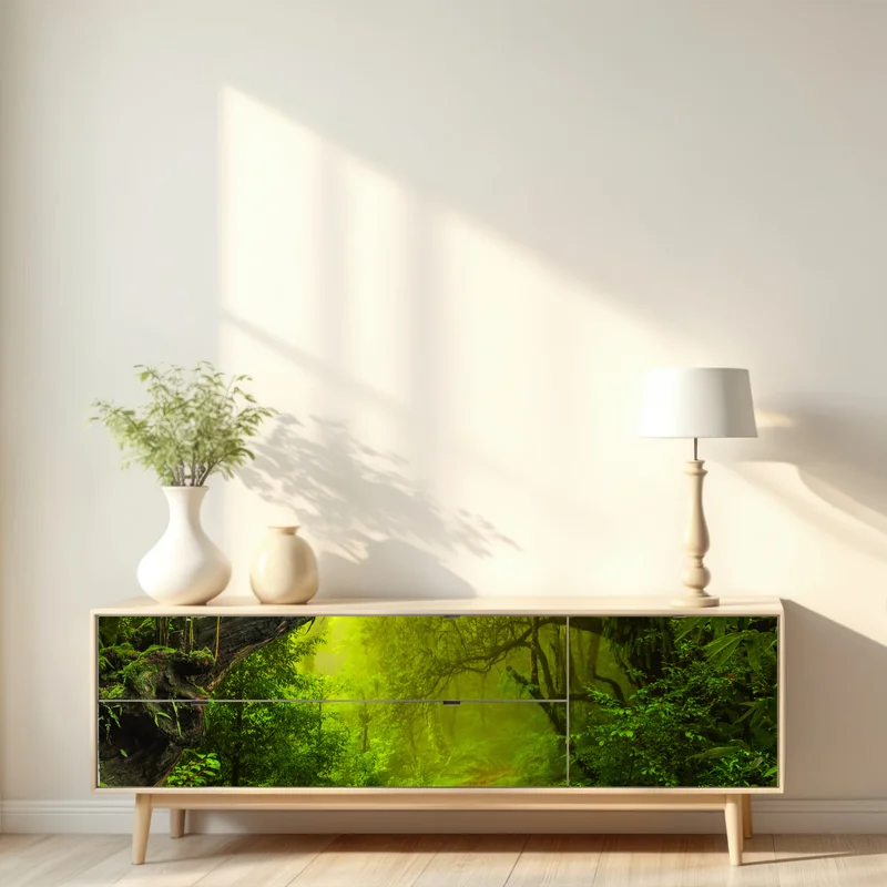 Repositionierbarer Aufkleber mystischer grüner waldpfad Repositionierbarer Aufkleber mystischer grüner waldpfad