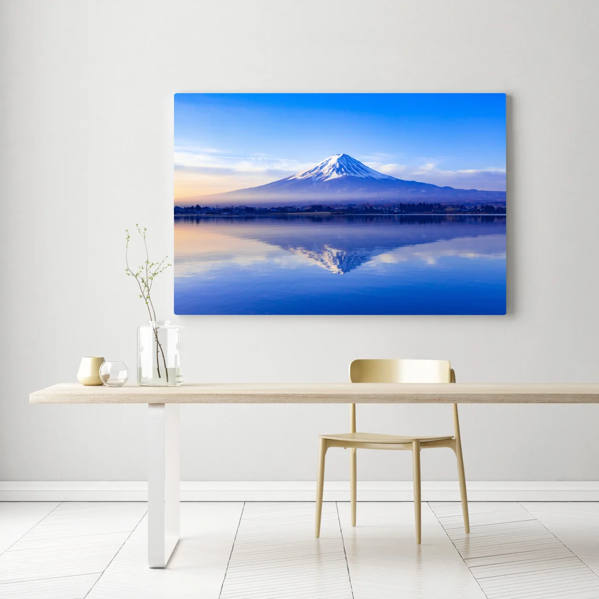 Leinwandbild Mount Fuji morgendliche reflexion über ruhigem see Leinwandbild Mount Fuji morgendliche reflexion über ruhigem see