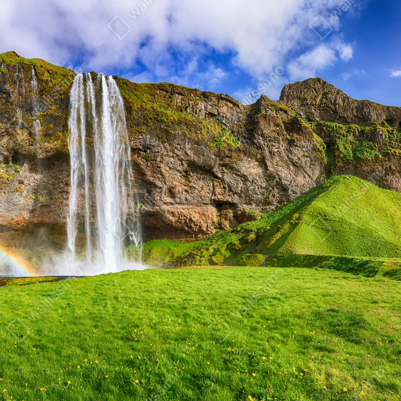 Fensteraufkleber Seljalandsfoss wasserfall panorama Fensteraufkleber Seljalandsfoss wasserfall panorama
