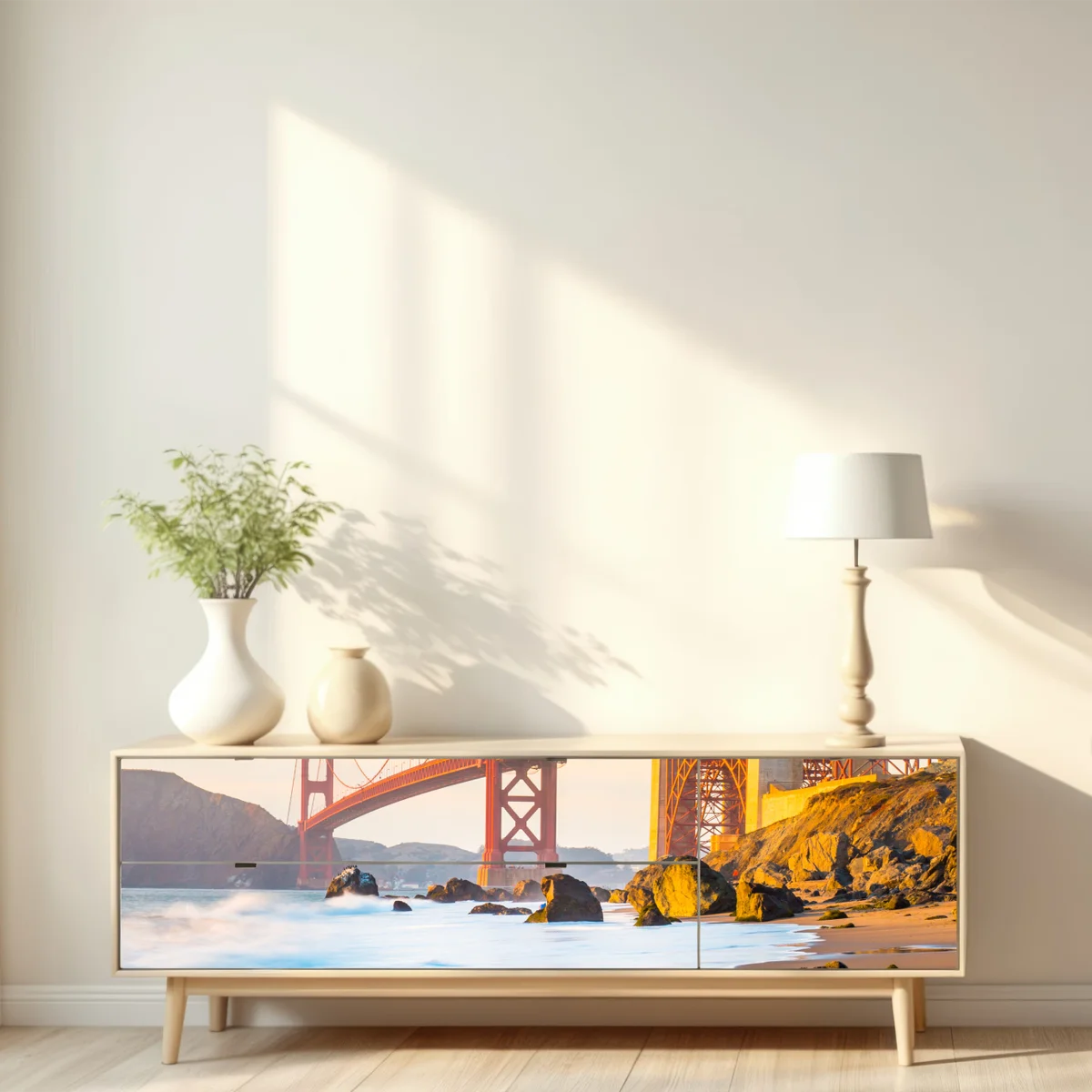 Repositionierbarer Aufkleber goldene stunde an der Golden Gate Bridge, Baker Beach Repositionierbarer Aufkleber goldene stunde an der Golden Gate Bridge, Baker Beach