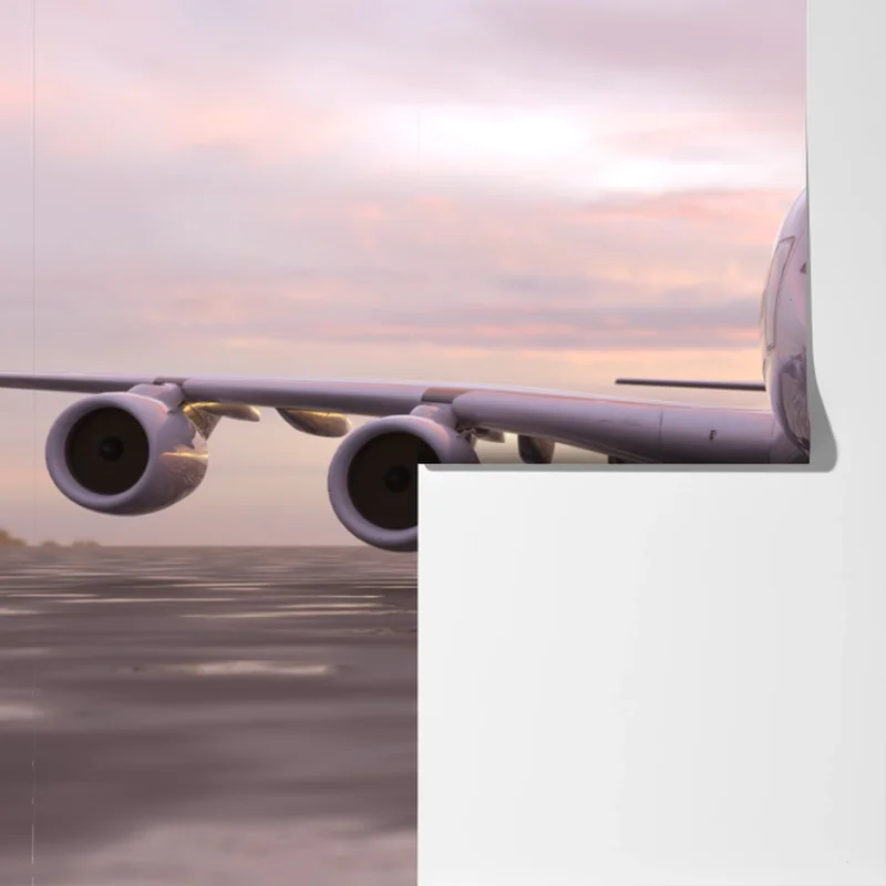 Fototapete jet auf der startbahn bei sonnenuntergang Fototapete jet auf der startbahn bei sonnenuntergang