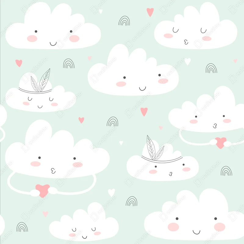 Fototapete lächelnde wolken pastellmuster fürs kinderzimmer Fototapete lächelnde wolken pastellmuster fürs kinderzimmer