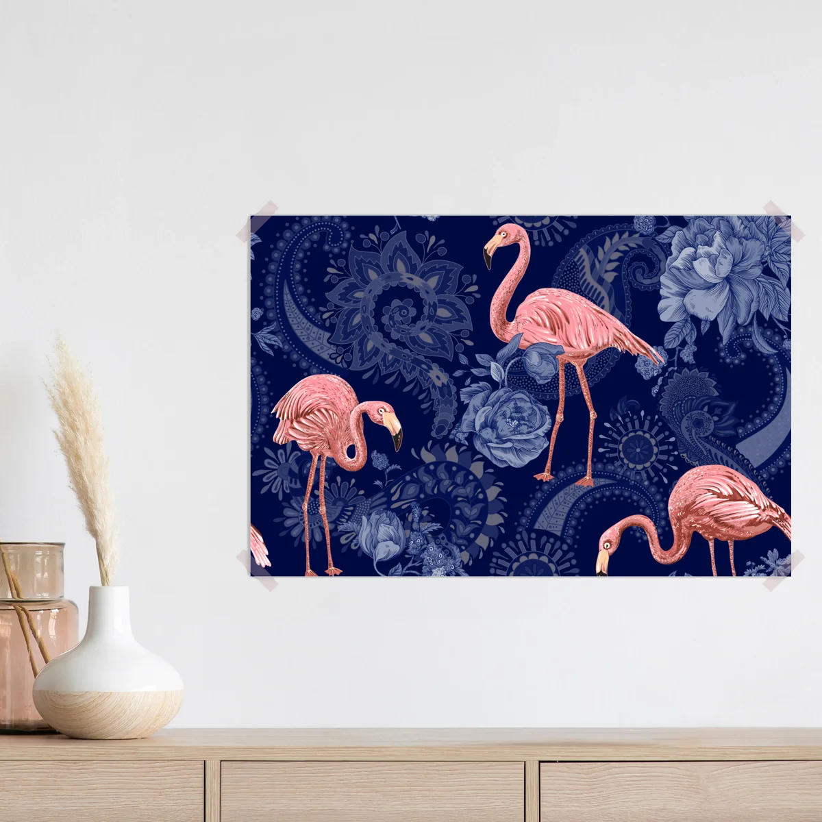 Poster rosa flamingos im paisley-muster • Poster bei Wallnifity® Poster rosa flamingos im paisley-muster • Poster bei Wallnifity®