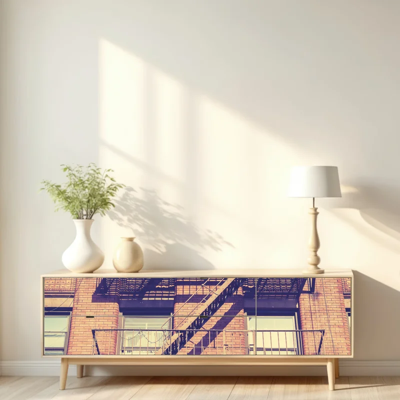 Repositionierbarer Aufkleber vintage feuertreppen aus New York Repositionierbarer Aufkleber vintage feuertreppen aus New York