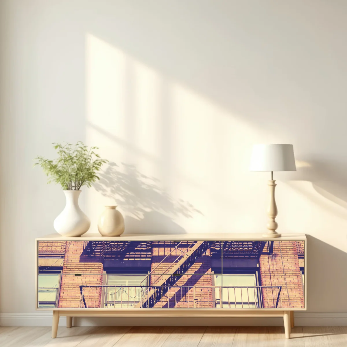 Repositionierbarer Aufkleber vintage feuertreppen aus New York Repositionierbarer Aufkleber vintage feuertreppen aus New York