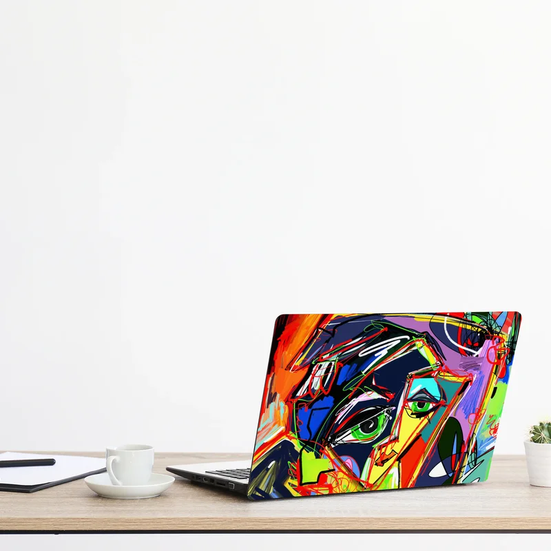 Laptop-Aufkleber farbenfrohes abstraktes gesichtsporträt