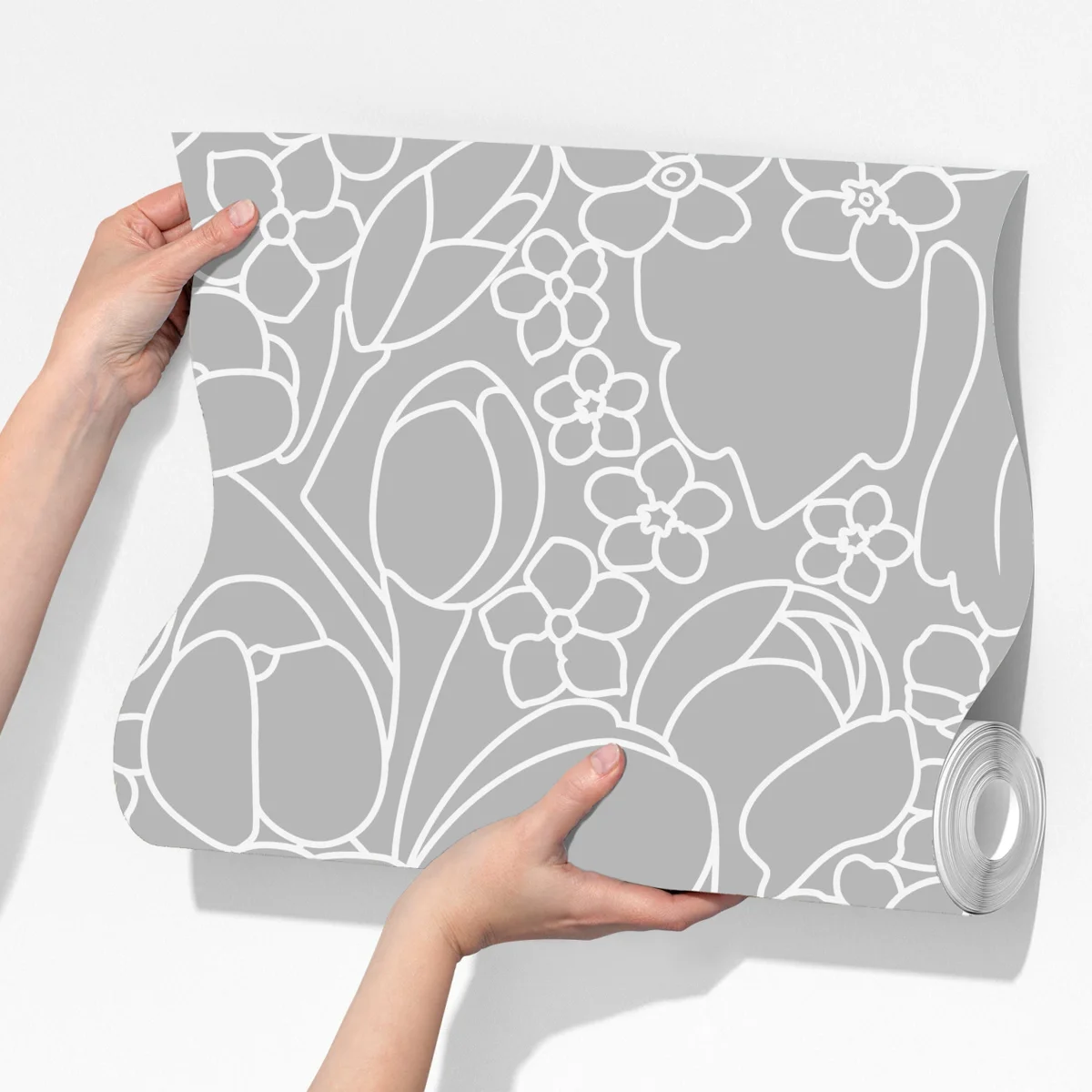 Fototapete subtiles graues blumenlinienmuster Fototapete subtiles graues blumenlinienmuster