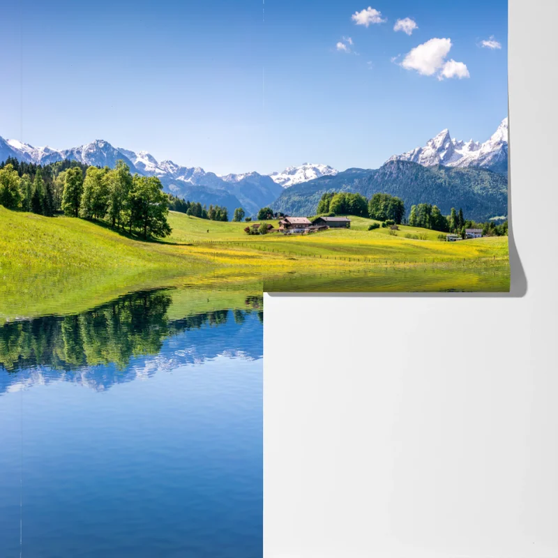 Fototapeta alpejskie szczyty odbite w spokojnym jeziorze Fototapeta alpejskie szczyty odbite w spokojnym jeziorze