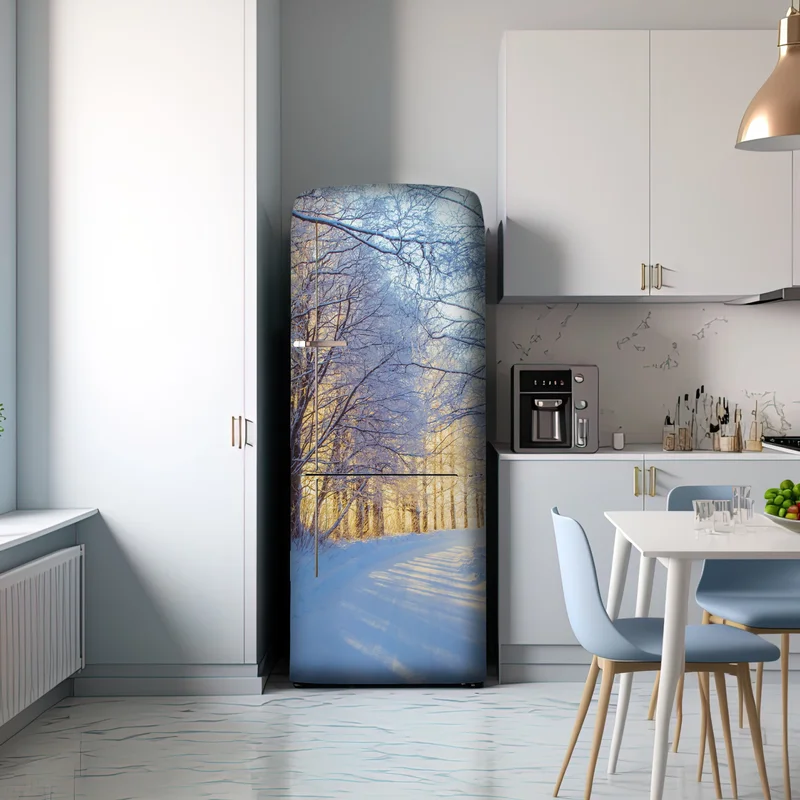 Kühlschrankaufkleber birkenwald im winter bei sonnenaufgang