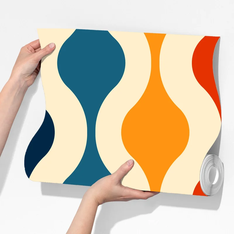 Fototapete retro welliges mid-century muster Fototapete retro welliges mid-century muster