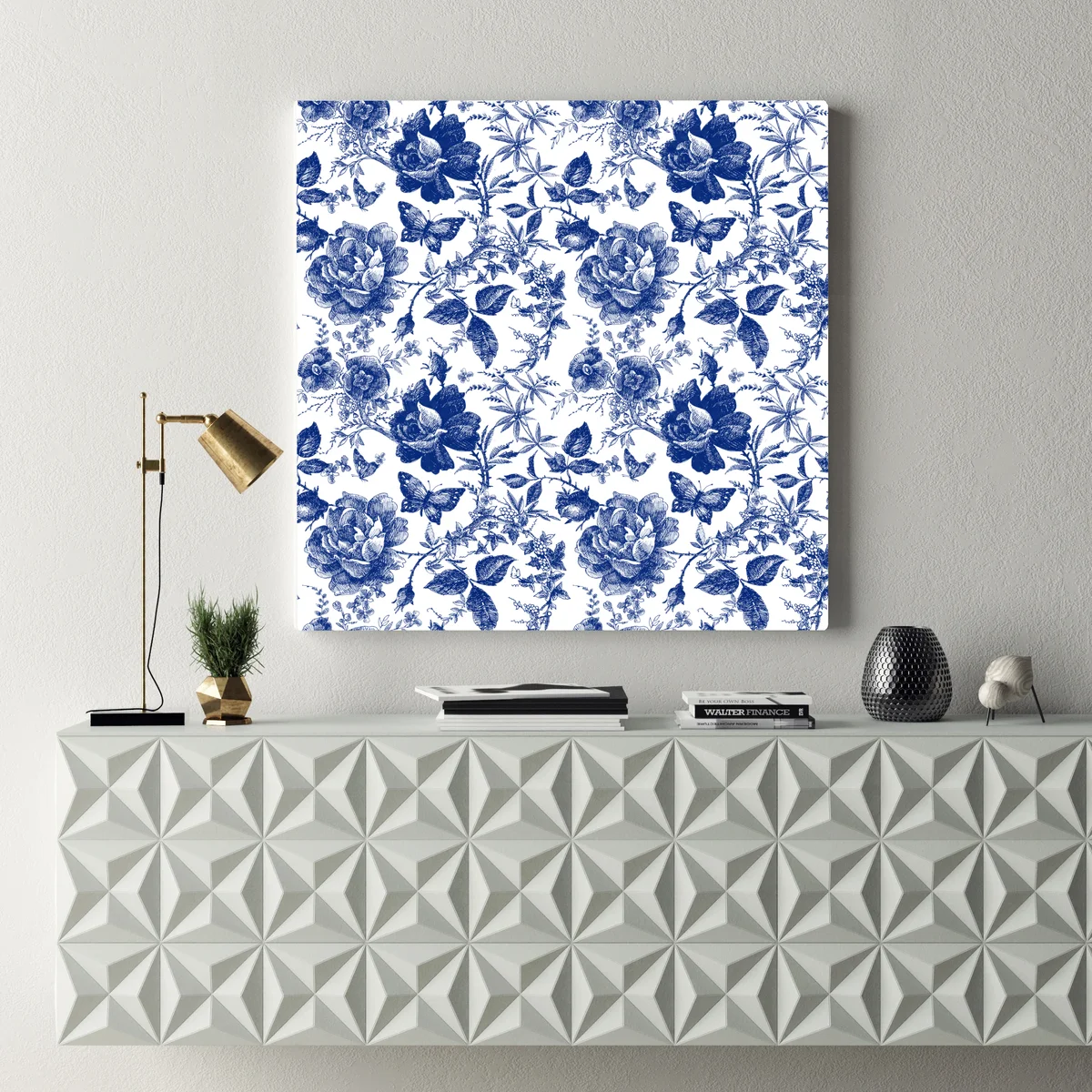 Leinwandbild blaues blumen toile-muster Leinwandbild blaues blumen toile-muster