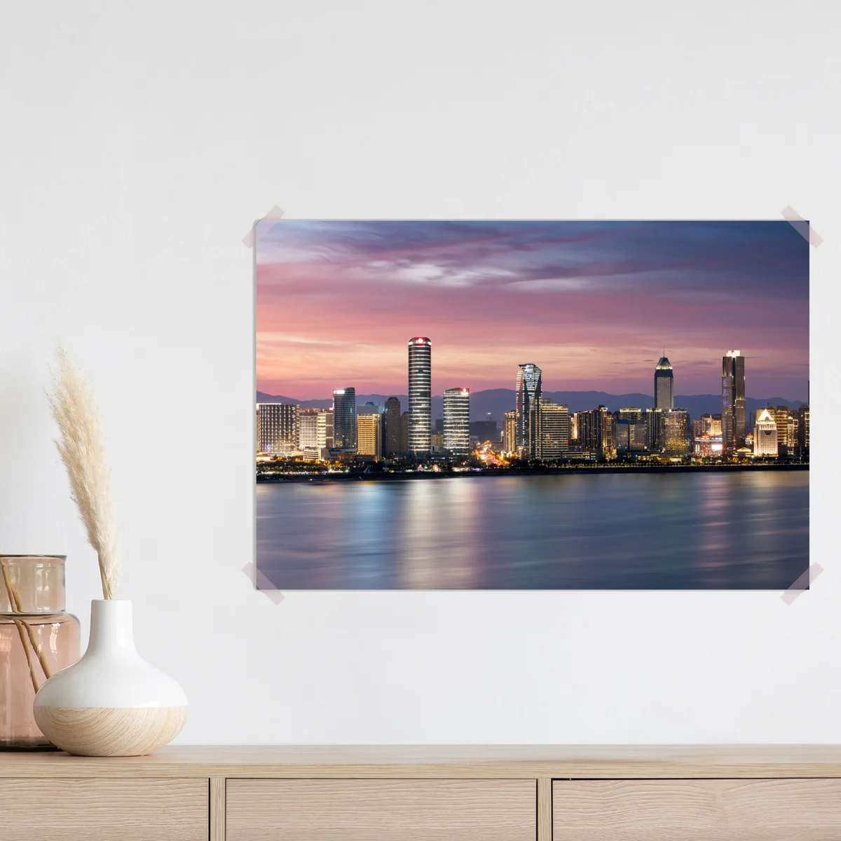 Poster ruhige stadtskyline bei dämmerung Poster ruhige stadtskyline bei dämmerung