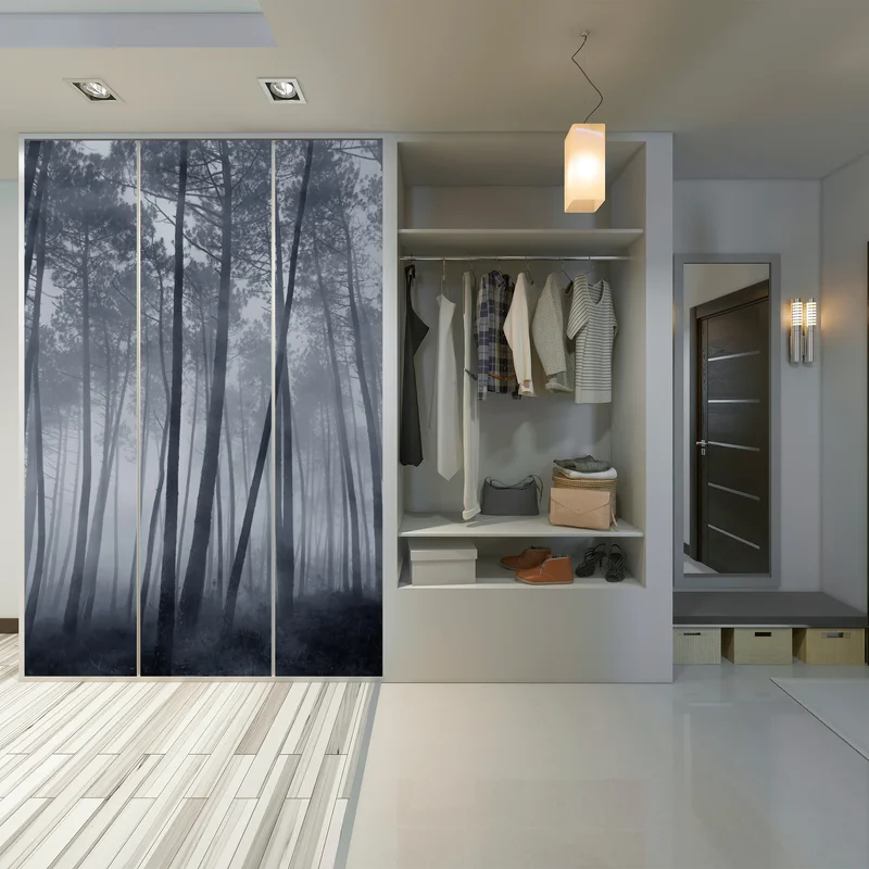 Schrankaufkleber nebliger kiefernwald bei nacht Schrankaufkleber nebliger kiefernwald bei nacht