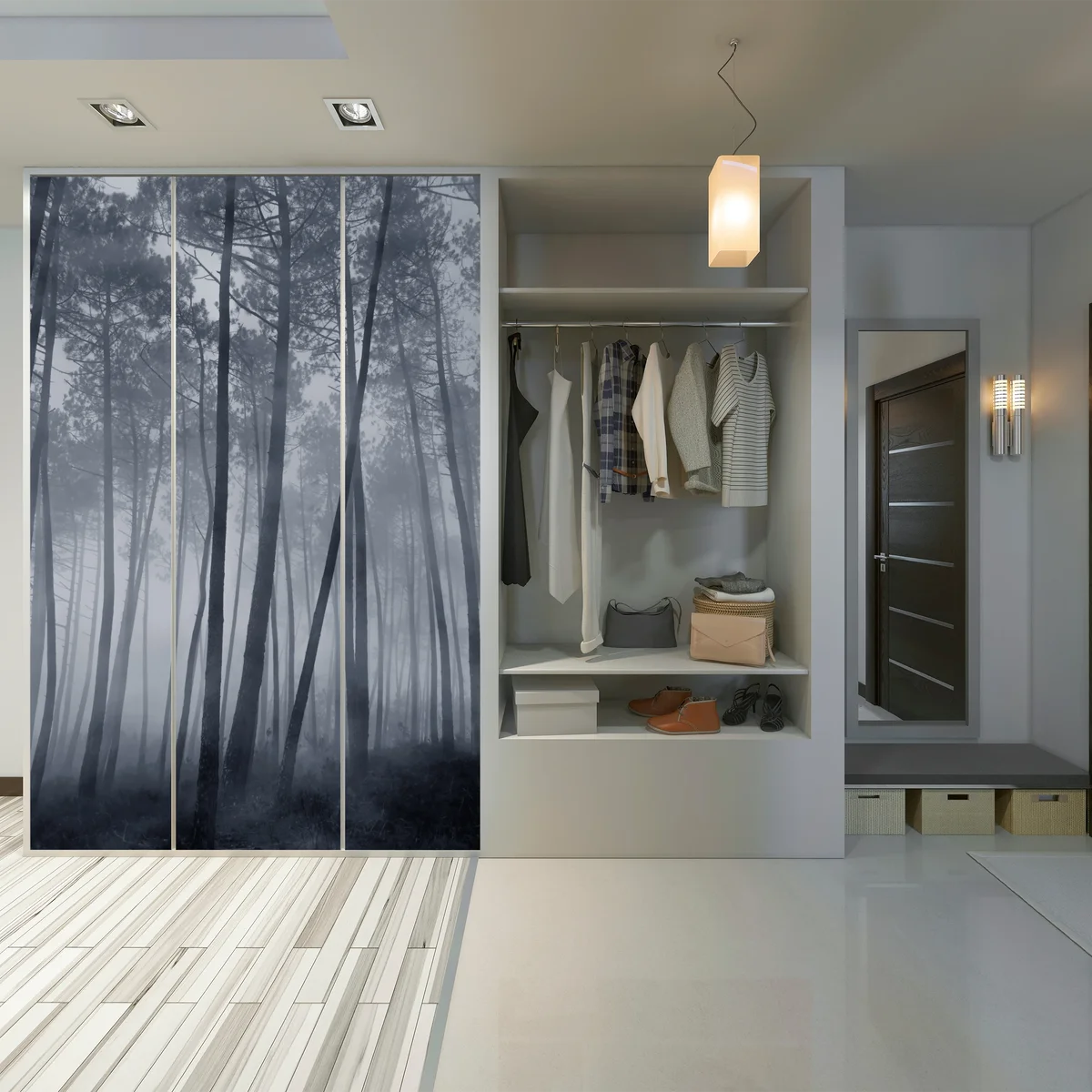 Schrankaufkleber nebliger kiefernwald bei nacht Schrankaufkleber nebliger kiefernwald bei nacht