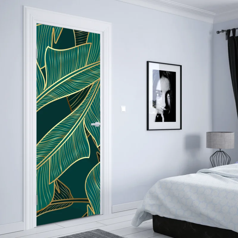 Türaufkleber goldene tropische bananenblätter Türaufkleber goldene tropische bananenblätter