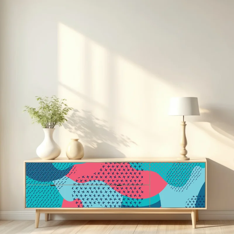 Repositionierbarer Aufkleber verspieltes türkisfarbenes abstraktes muster